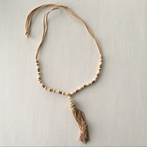 Tan Beaded Tassel Necklace